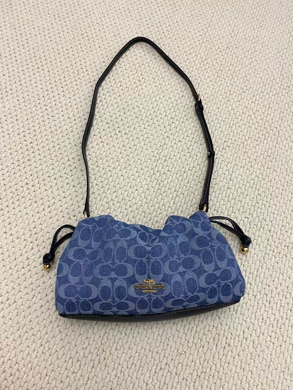 Coach Blue Signature Monogram Ruched Shoulder Bagel - Picture 2 of 6